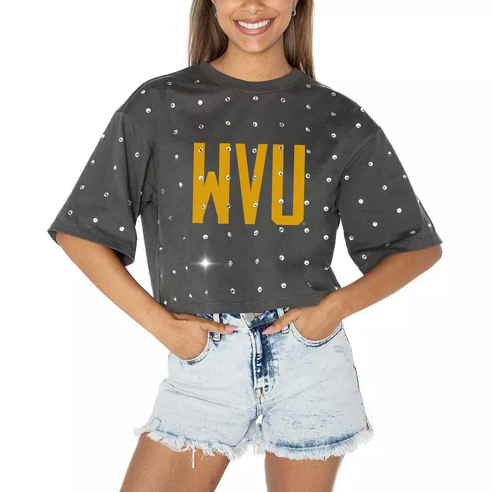 Women's Gameday Couture Gray West Virginia Mountaineers Go Time Rhinestone Crop T-Shirt,  Product Image