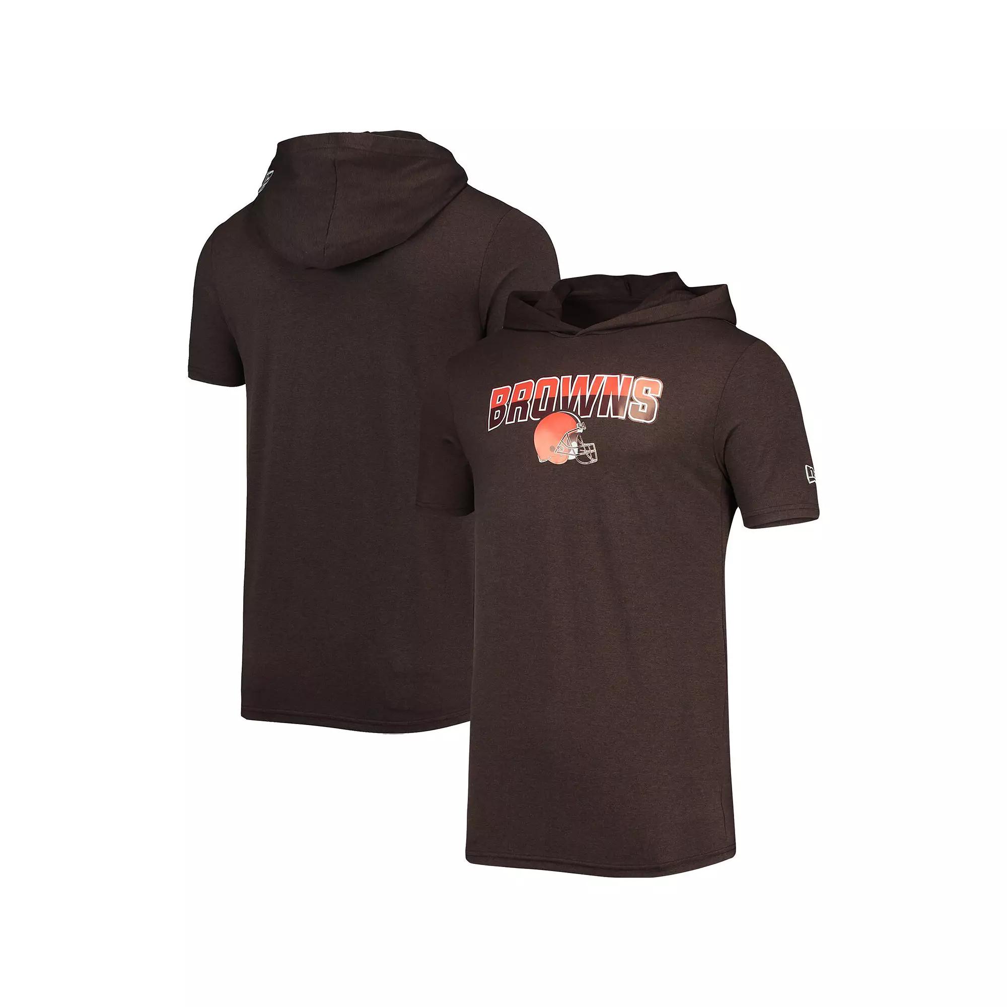 Men's New Era Heathered Brown Cleveland Browns Team Brushed Hoodie T-Shirt,  Product Image