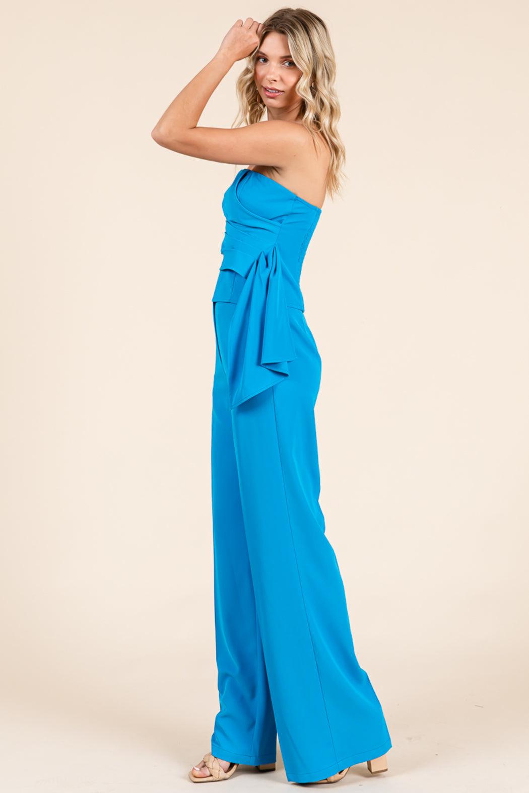 Strapless Smocked Crop Top & Wide-Leg Pants Set Product Image