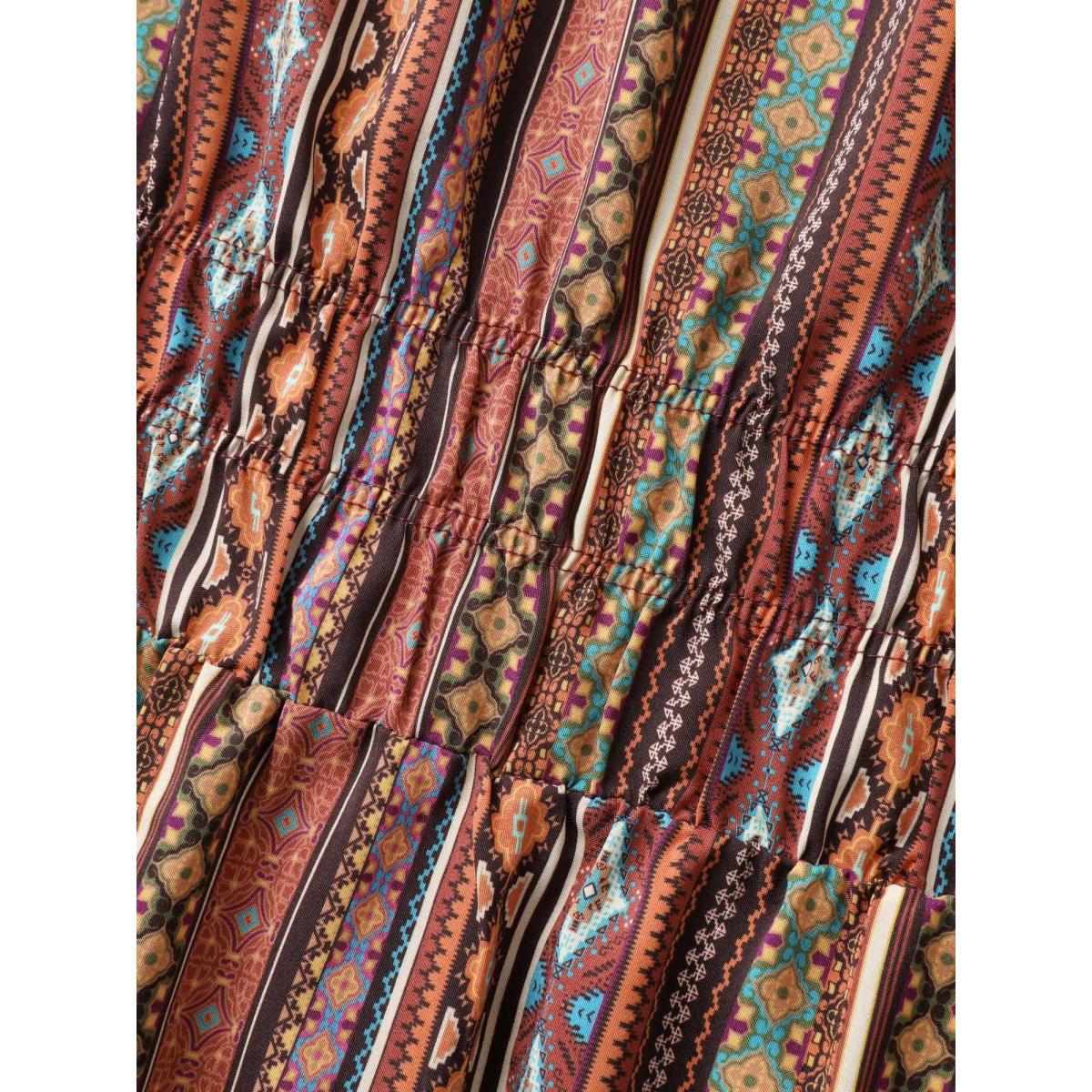 Plus Size Striped Cinched-Waist Midi Dress Yellowishbrown Women Boho Tie knot Square Neck Half Sleeve Curvy BloomChic 22-24/3X Product Image