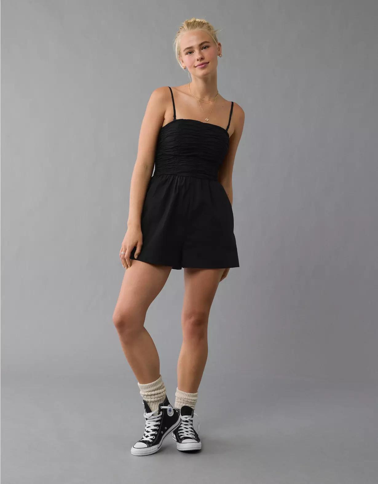 AE Strapless Ruched Bodice Romper Product Image