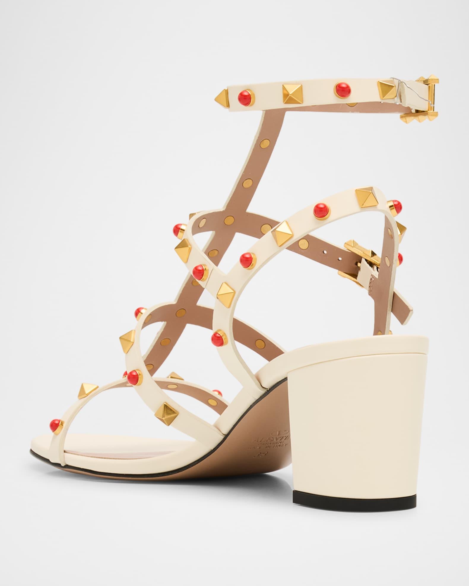 Rockstud Caged Ankle-Strap Leather Sandals Product Image
