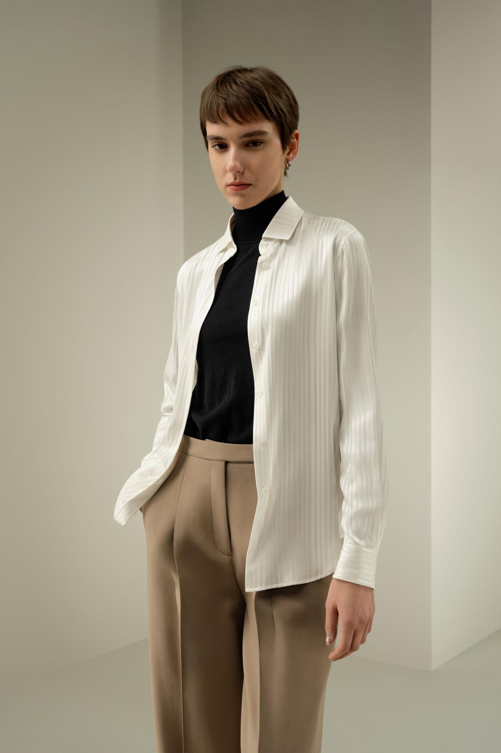 Stretched Jacquard Stripe Silk Shirt Product Image