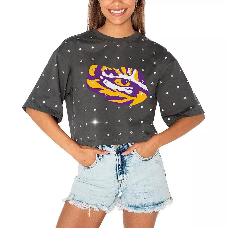 Women's Gameday Couture Gray LSU Tigers Go Time Rhinestone Crop T-Shirt,  Product Image