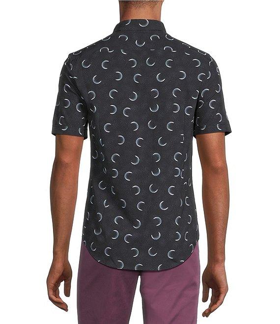 Murano Slim Fit Performance Stretch Small Moon Print Short Sleeve Woven Shirt Product Image