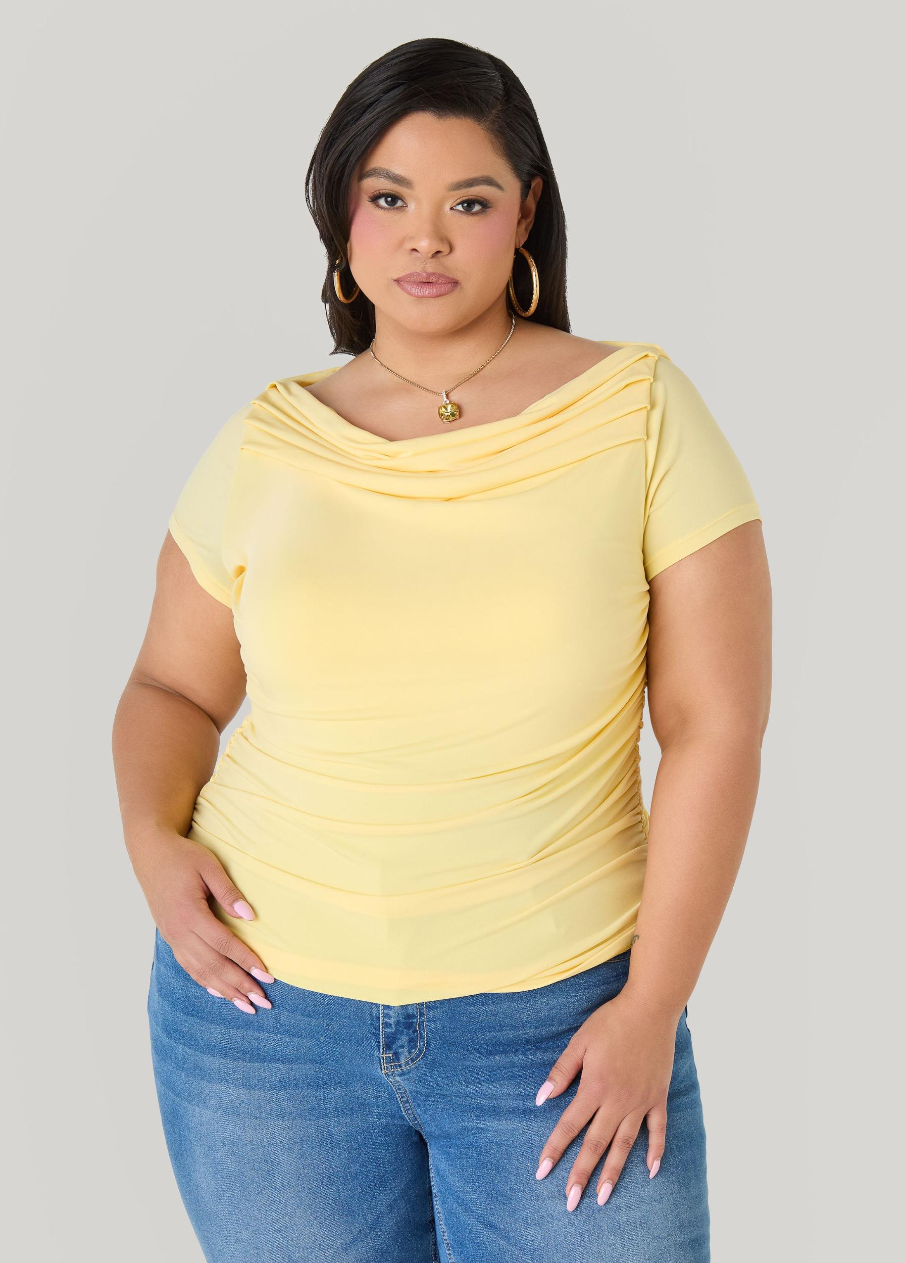 Ruched Cowl Neck Top Product Image