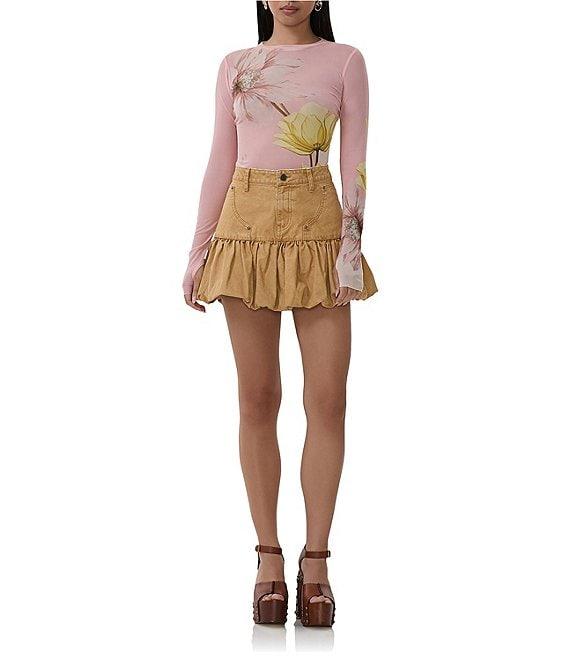 AFRM Kaylee Mesh Floral Print Crew Neck Long Sleeve Top Product Image