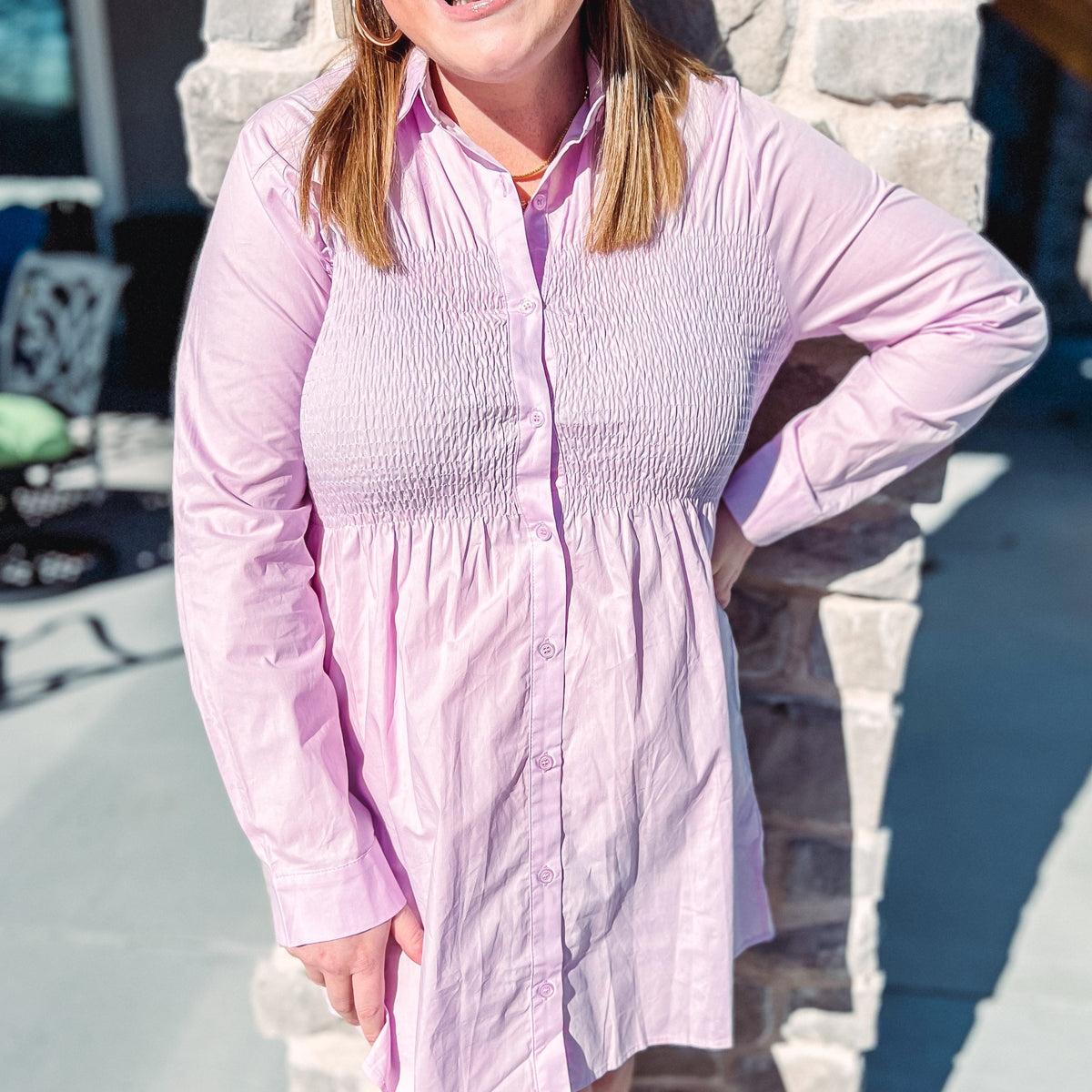 Lilac Smocked Button Up Mini Dress Product Image