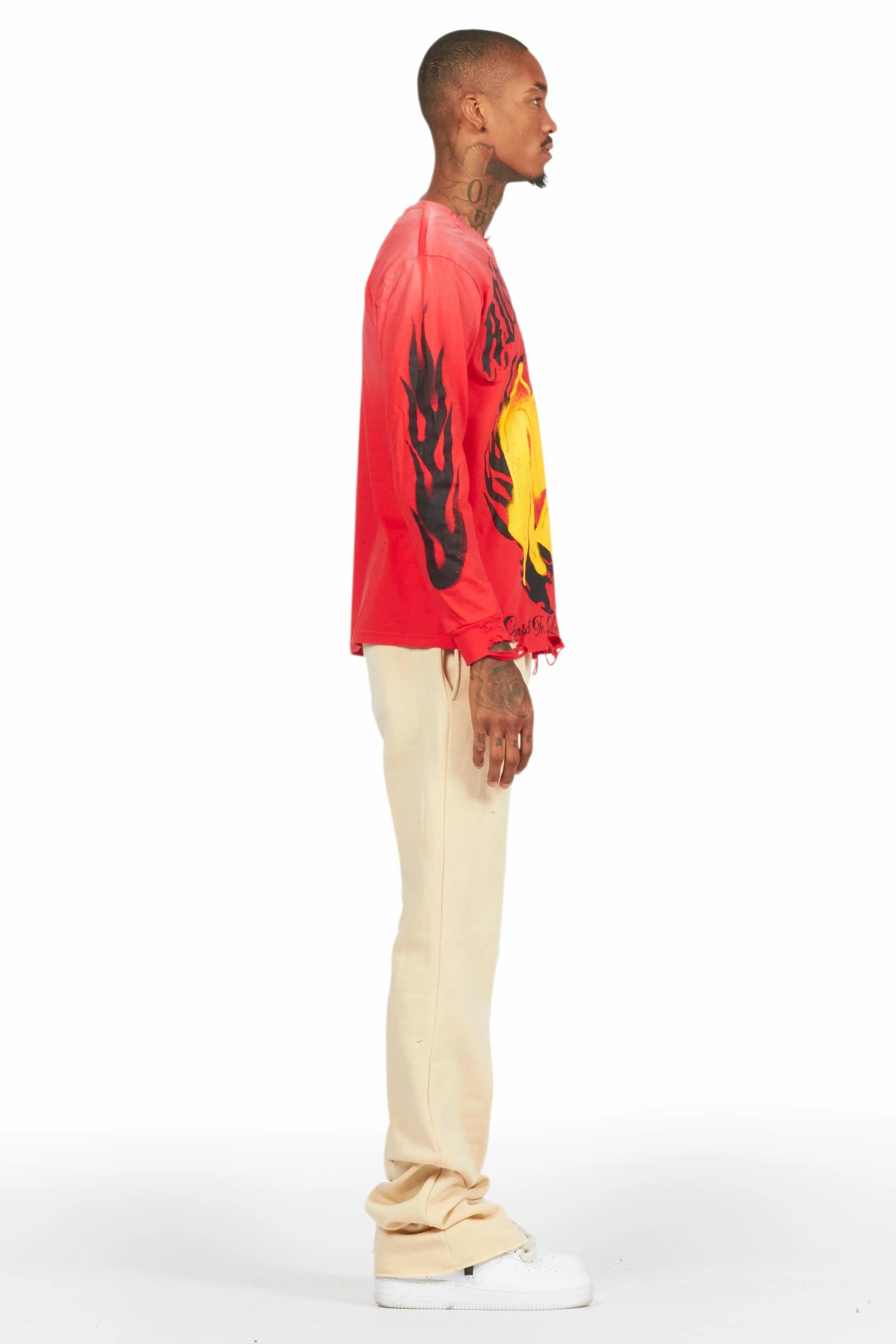 Uko Beige Stacked Baggy Track Pant Male Product Image