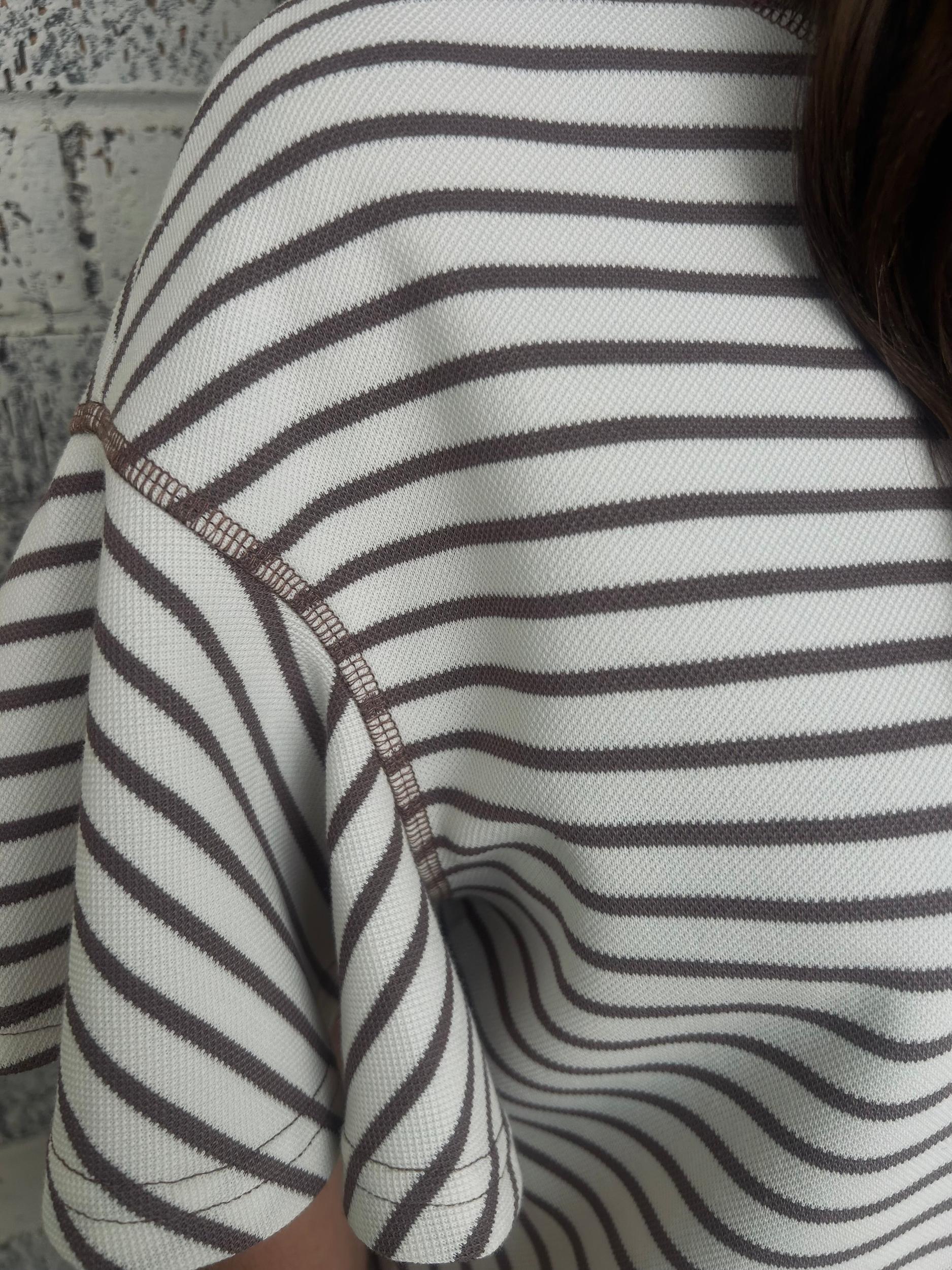 Parchment Contrast Striped Ruffle Short Sleeve Top Product Image