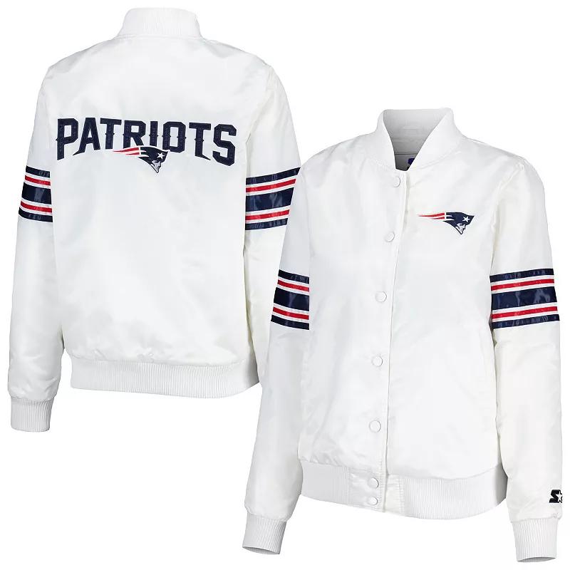 Women's Starter White New England Patriots Line Up Satin Full-Snap Varsity Jacket,  Product Image