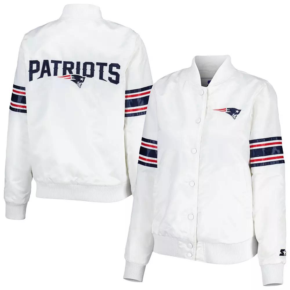 Women's Starter White New England Patriots Line Up Satin Full-Snap Varsity Jacket,  Product Image