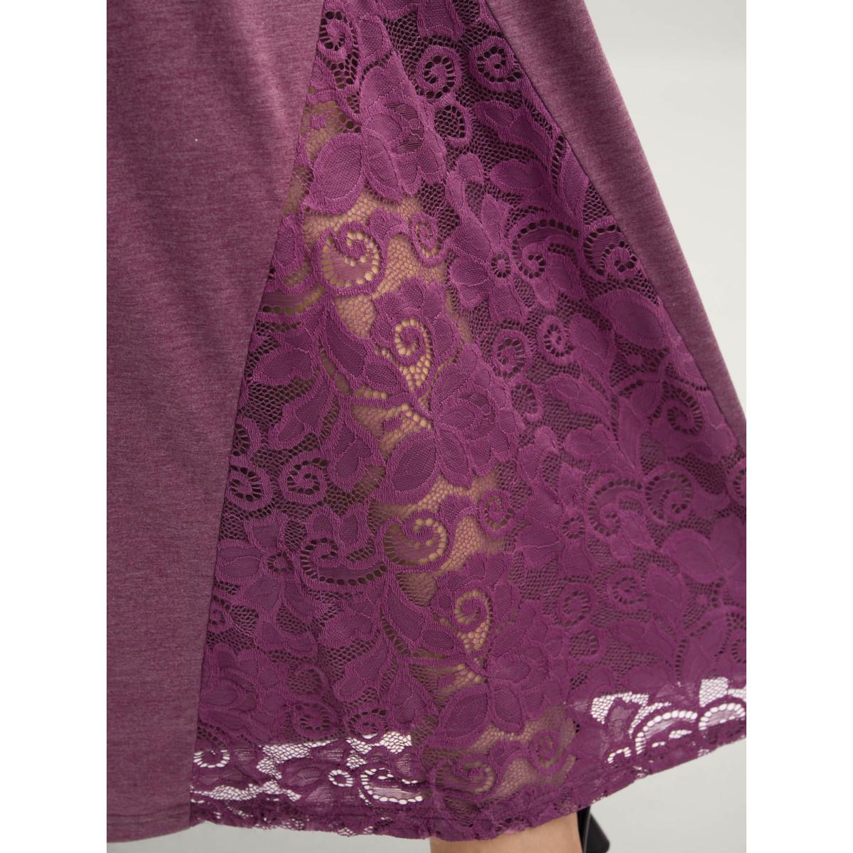 Plus Size Plum Very Stretchy Lace Waist-Tie Jumpsuit Women Cap Sleeve V-neck Vacation Loose Jumpsuits BloomChic 22-24/3X Product Image