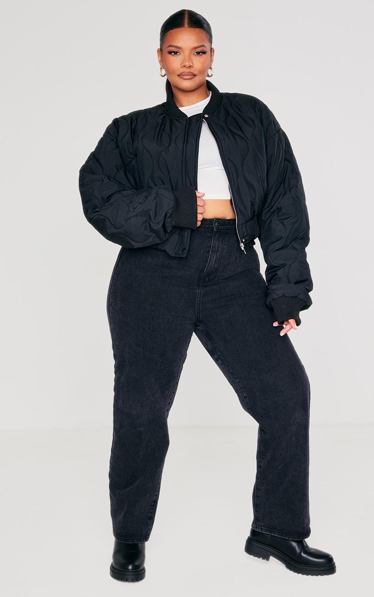 Plus Black Panel Bomber Jacket Product Image