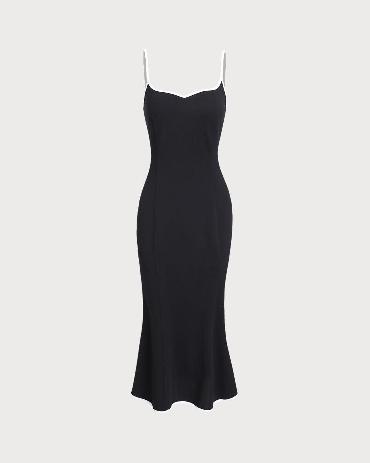Black Contrast Sweetheart Neck Slip Midi Dress Product Image