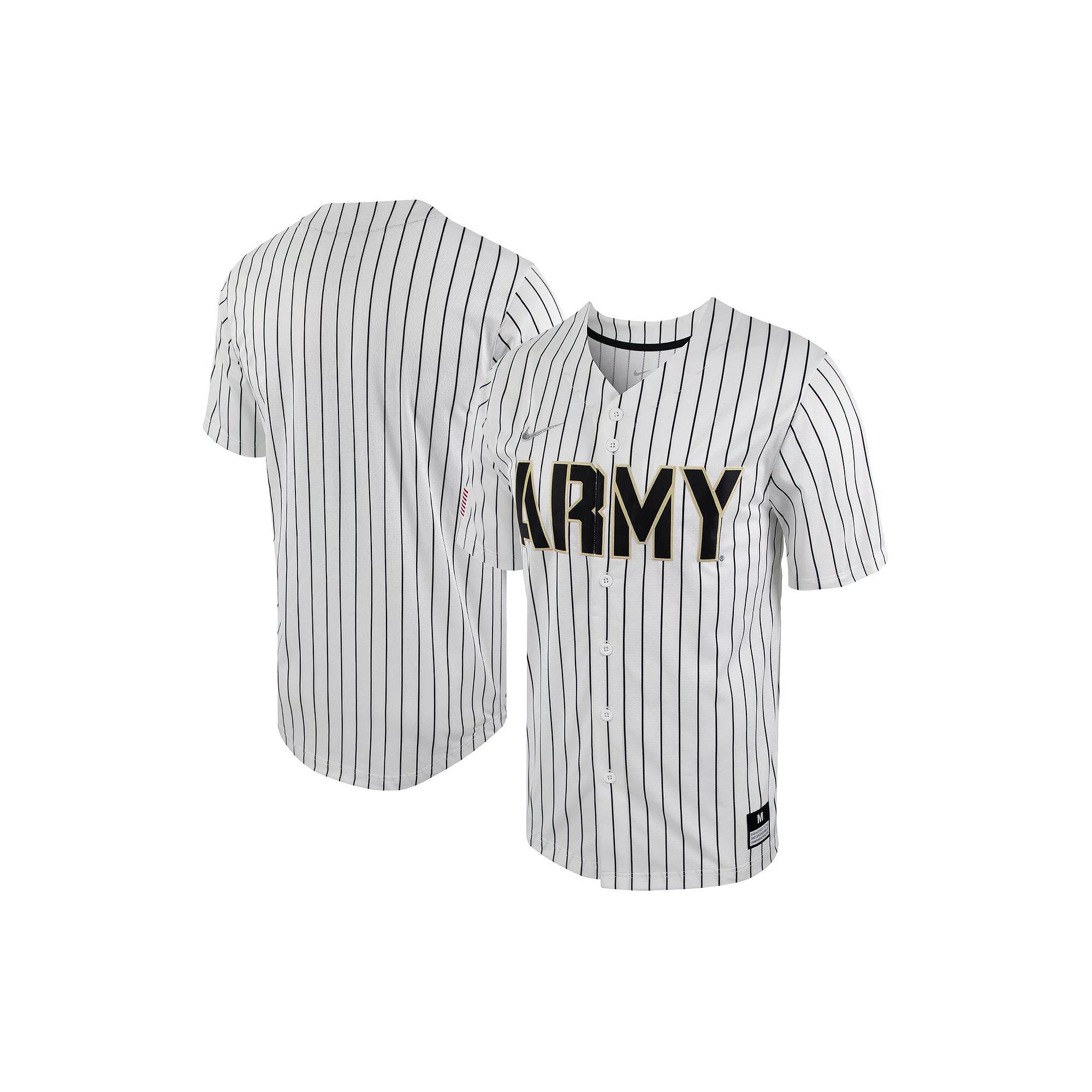 Men's Nike White/Black Army Black Knights Pinstripe Replica Full-Button Baseball Jersey, Size: 2XL, Nc2 White Product Image