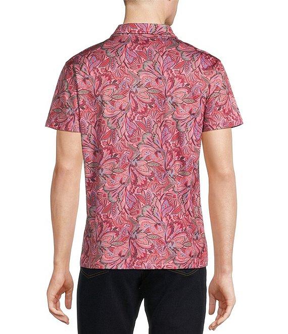 Cremieux Premium Denim Pink Boho Floral Print Short Sleeve Coat Front Knit Shirt Product Image