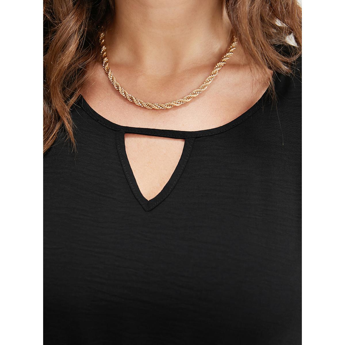 Plus Size Striped Patchwork Ruffle Sleeve Pocket Belted Keyhole Dress Black Women Office Lined Keyhole Cut-Out Short sleeve Curvy Midi Dress BloomChic 26/4X Product Image