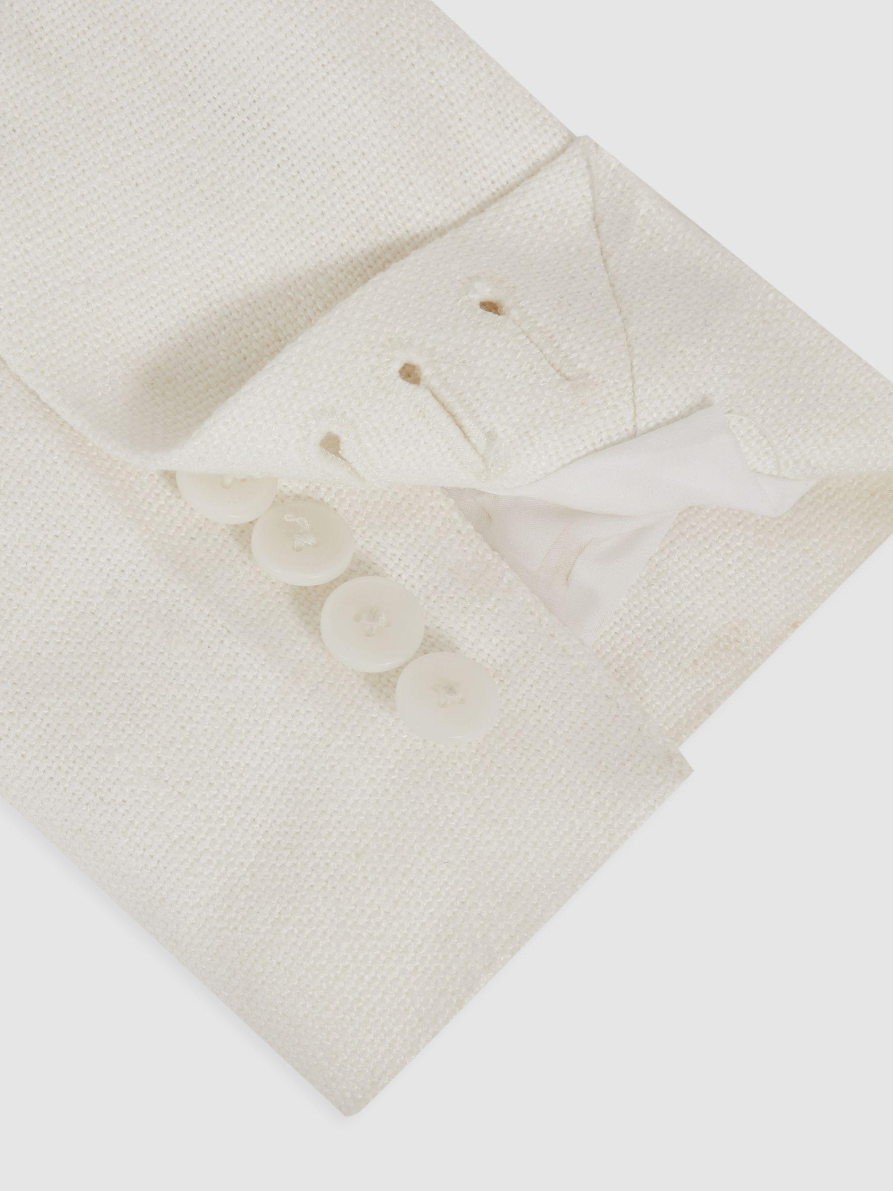 Linen-Blend Double-Breasted Suit Jacket in White Product Image