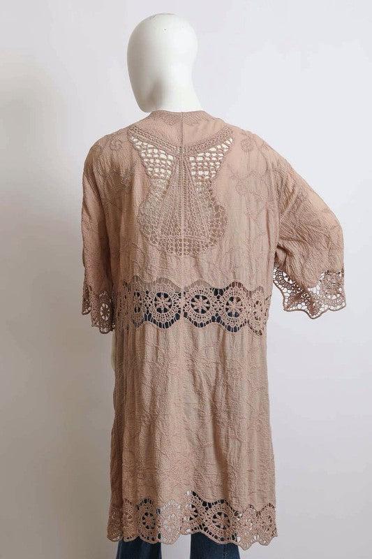 Crochet Open Patch Longline Kimono Product Image