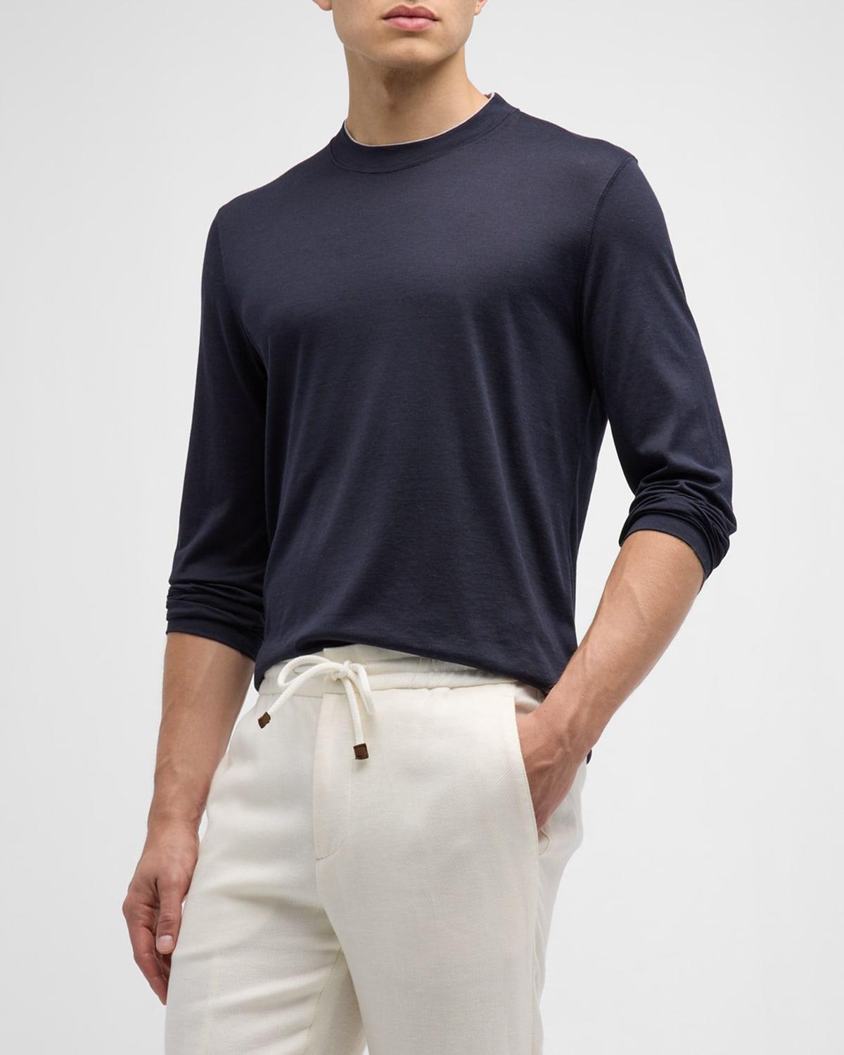 Men's Silk-Cotton Long Sleeve T-Shirt Product Image