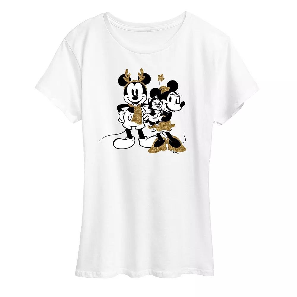 Disney's Mickey Mouse Women's Mickey Minnie Sparkle Graphic Tee, Girl's,  Product Image