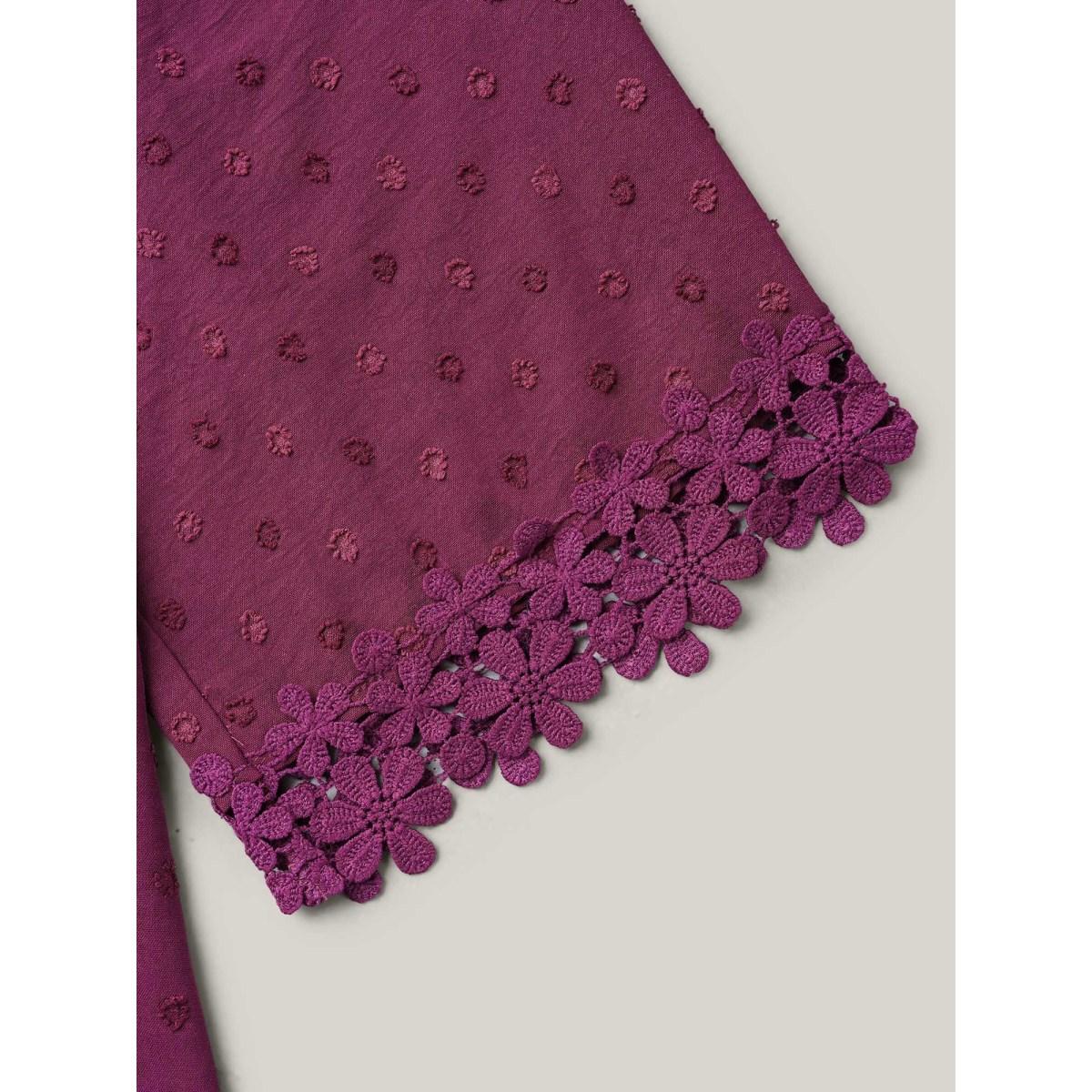 Plus Size Deeppurplered Textured Color-Block Lace Detail Shirt Women Elegant Elbow-length sleeve V-neck Everyday Blouses BloomChic 28/5X Product Image