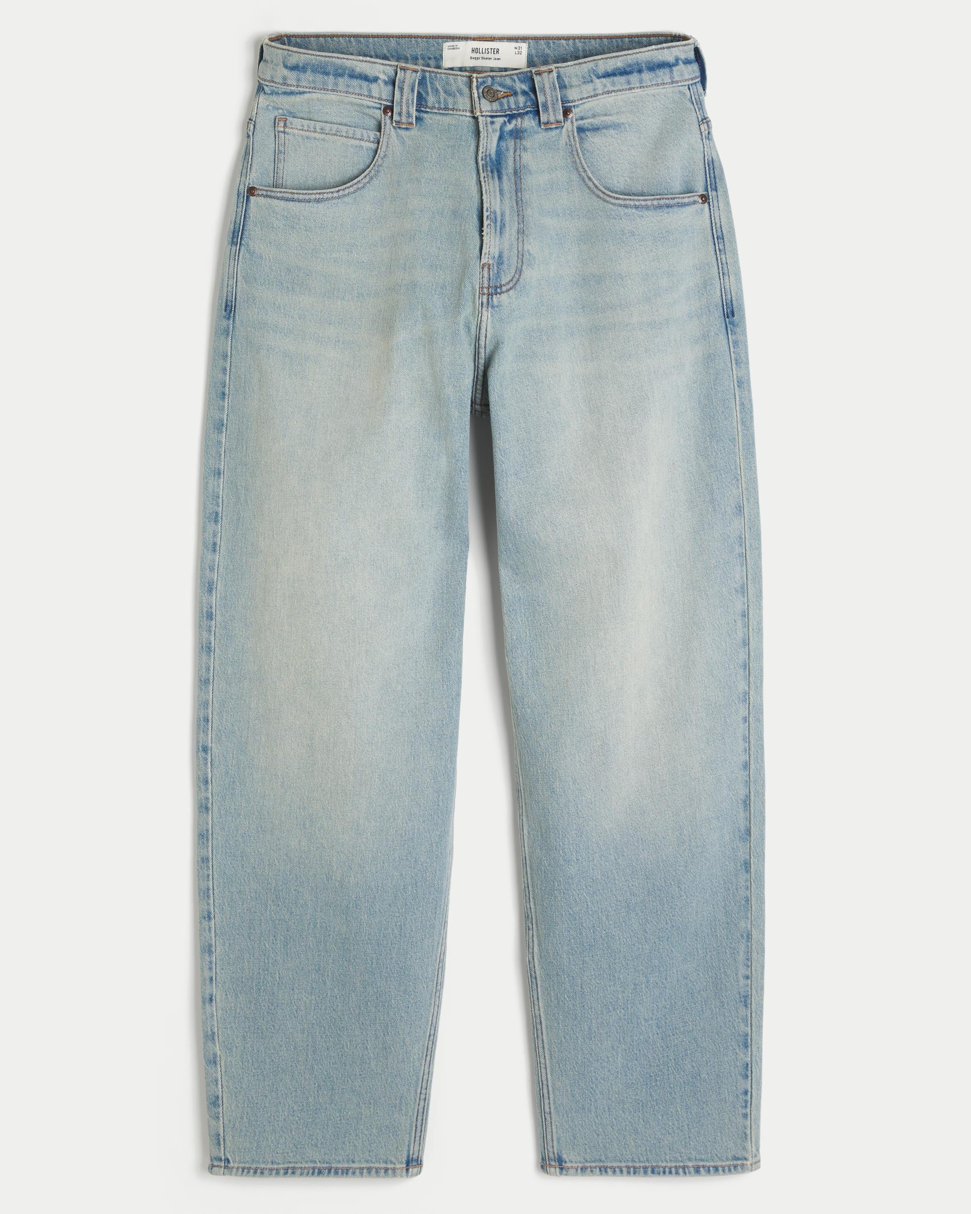 Light Wash Embroidered Skater Baggy Jeans Product Image