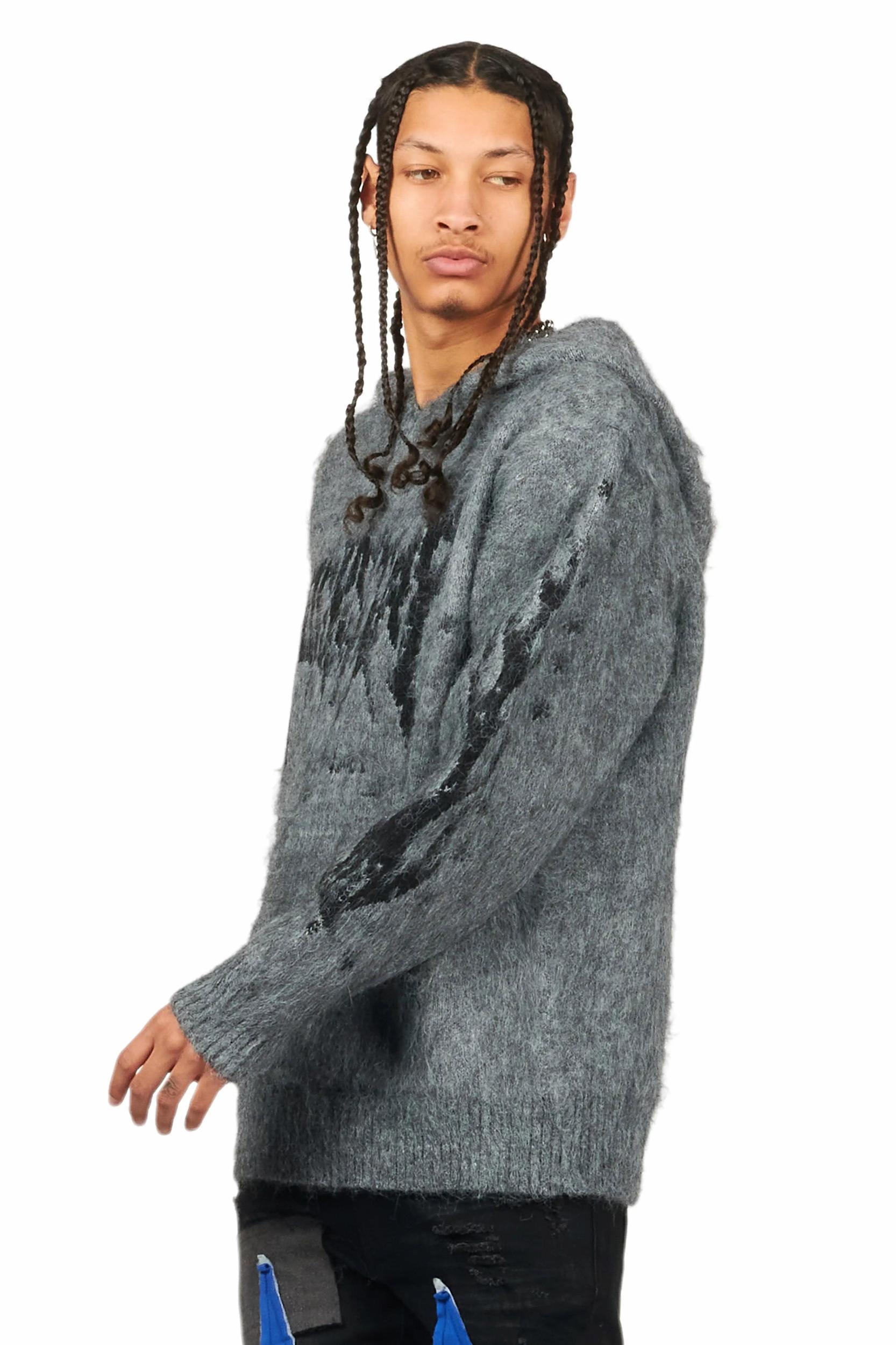 Raymond Grey Graphic Knitted Mohair Hoodie Male Product Image