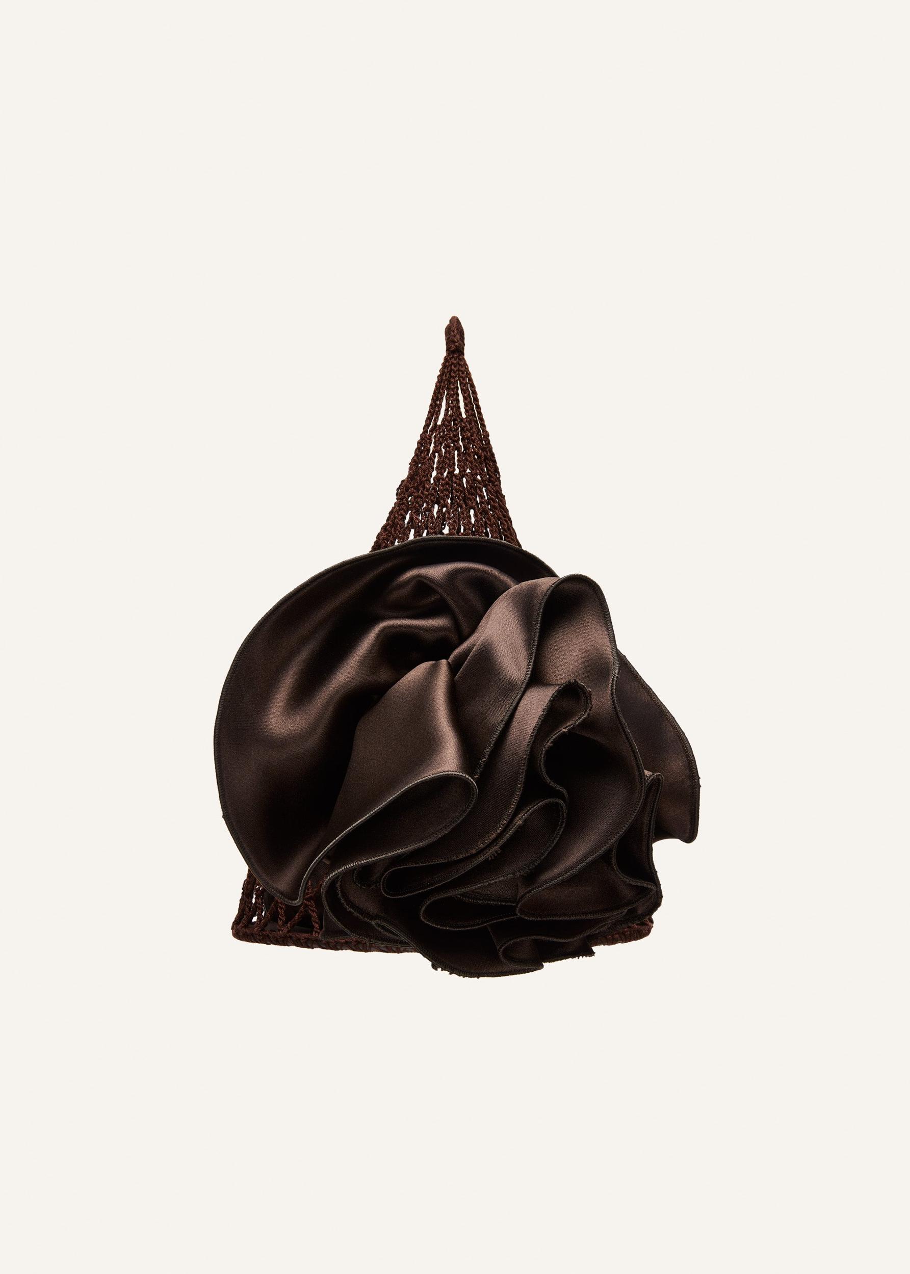 Lace crochet one shoulder top in brown Product Image