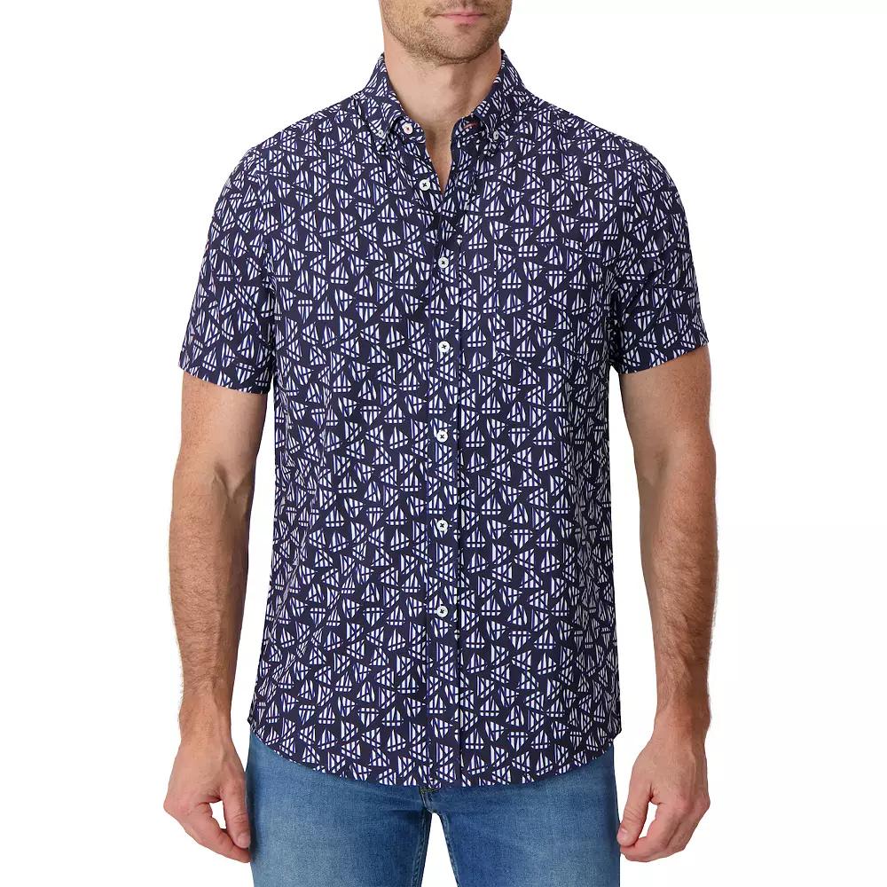 Men's Report Collection Short Sleeve Stretch Tropical Print Woven Button-Down Shirt,  Product Image