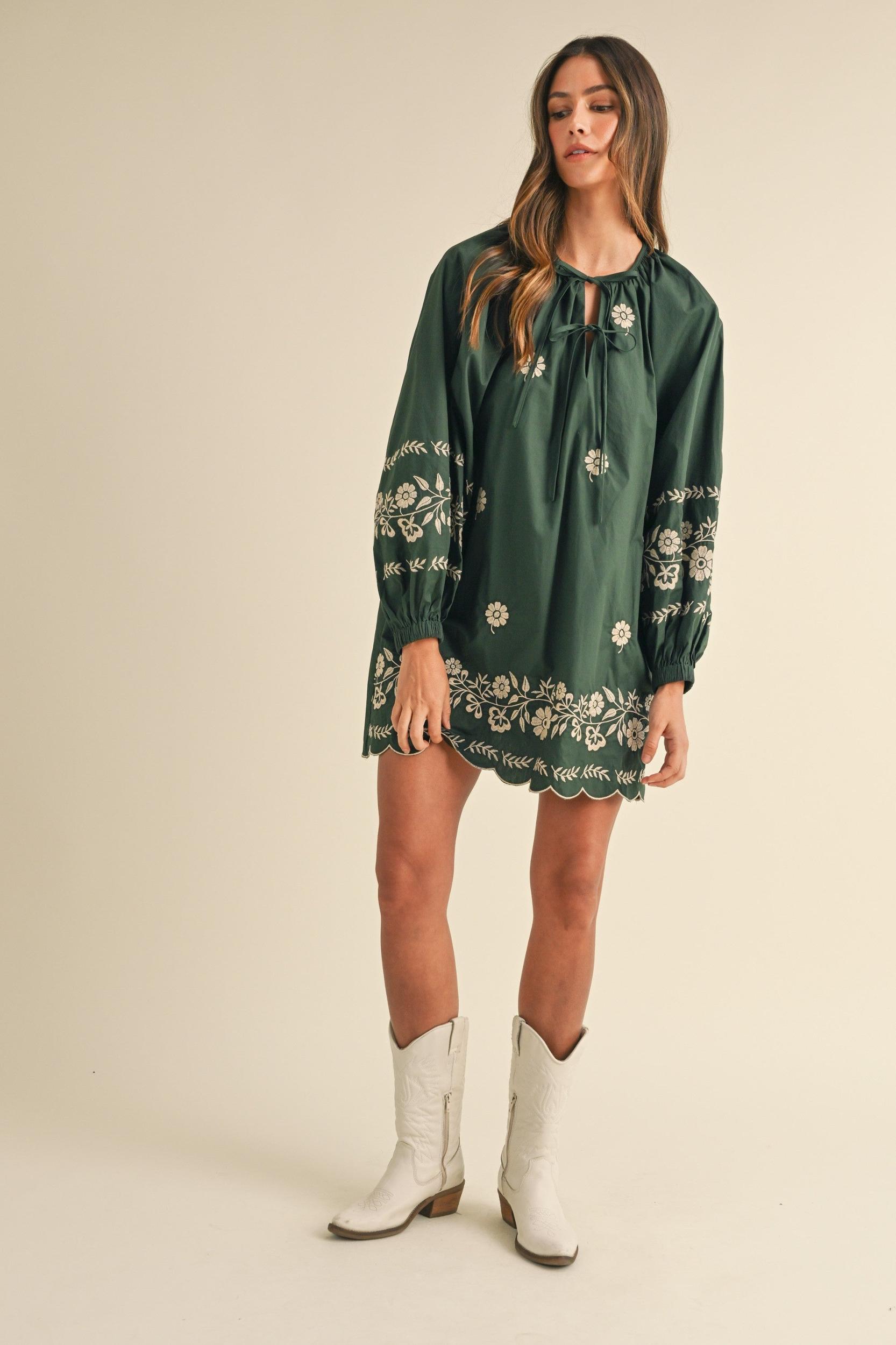 Embroidered Long Sleeves Shift Mini Dress Product Image