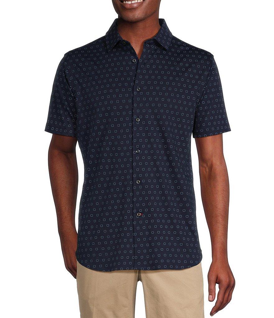 Cremieux Blue Label Geo Print Cotton Interlock Short Sleeve Coatfront Shirt Product Image