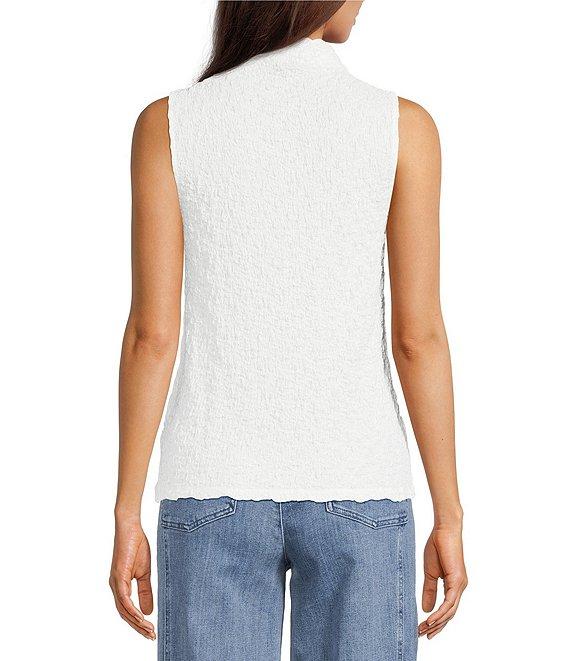 Eileen Fisher Organic Cotton Blend Bubble Jacquard Mock Neck Sleeveless Tank Product Image