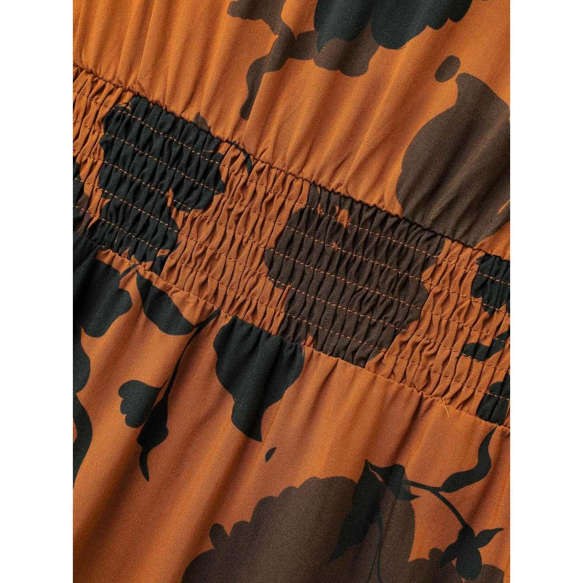 Plus Size Silhouette Floral Print Ruffle Sleeve Dress OrangeRed Women Elegant Shirred V-neck Half Sleeve Curvy BloomChic 22-24/3X Product Image