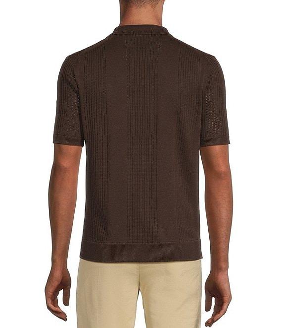 Murano Crocodile World Collection Pointelle Johnny Collar Short Sleeve Sweater Knit Shirt Product Image