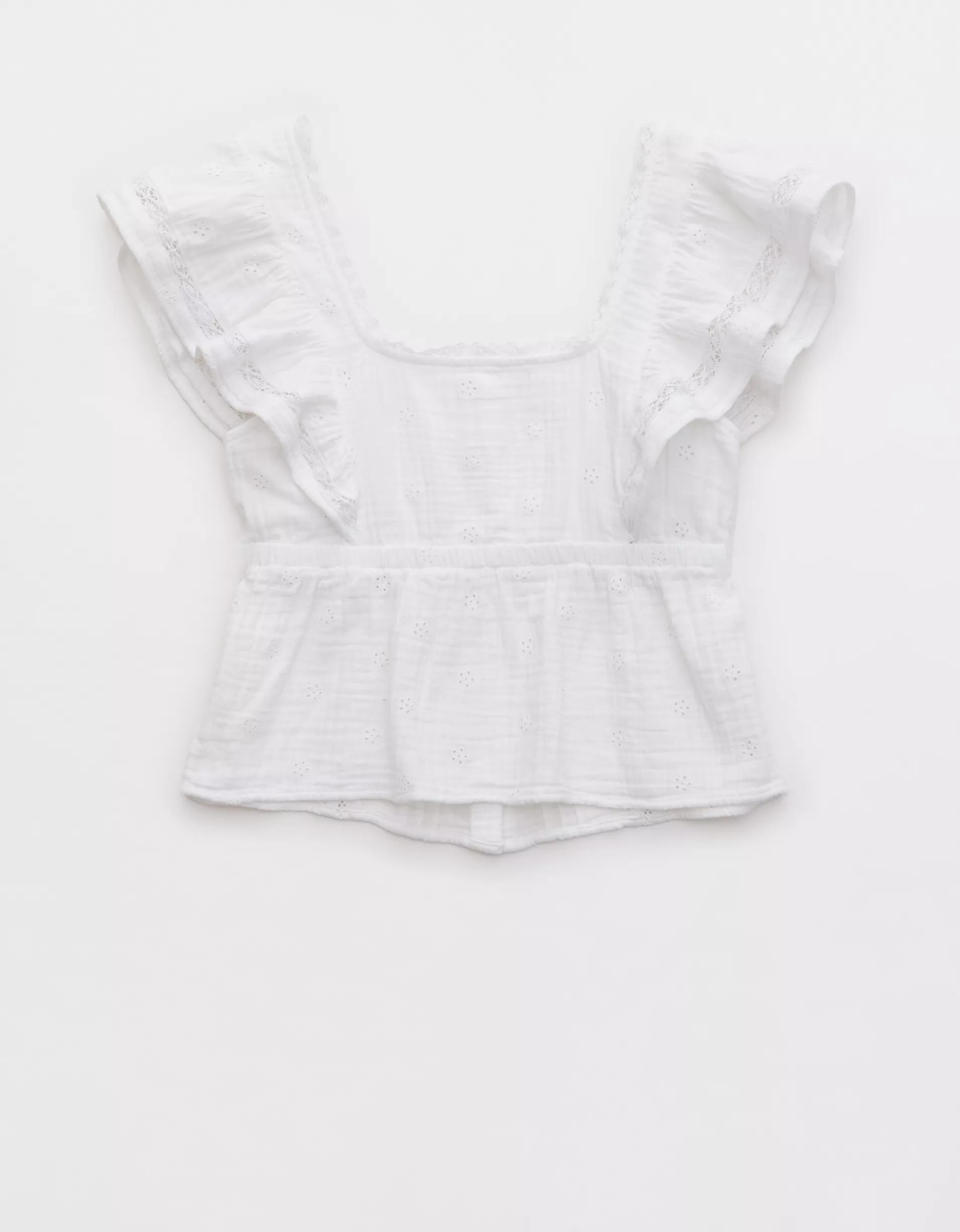 Aerie Button Front Ruffle Sleeve Top Product Image