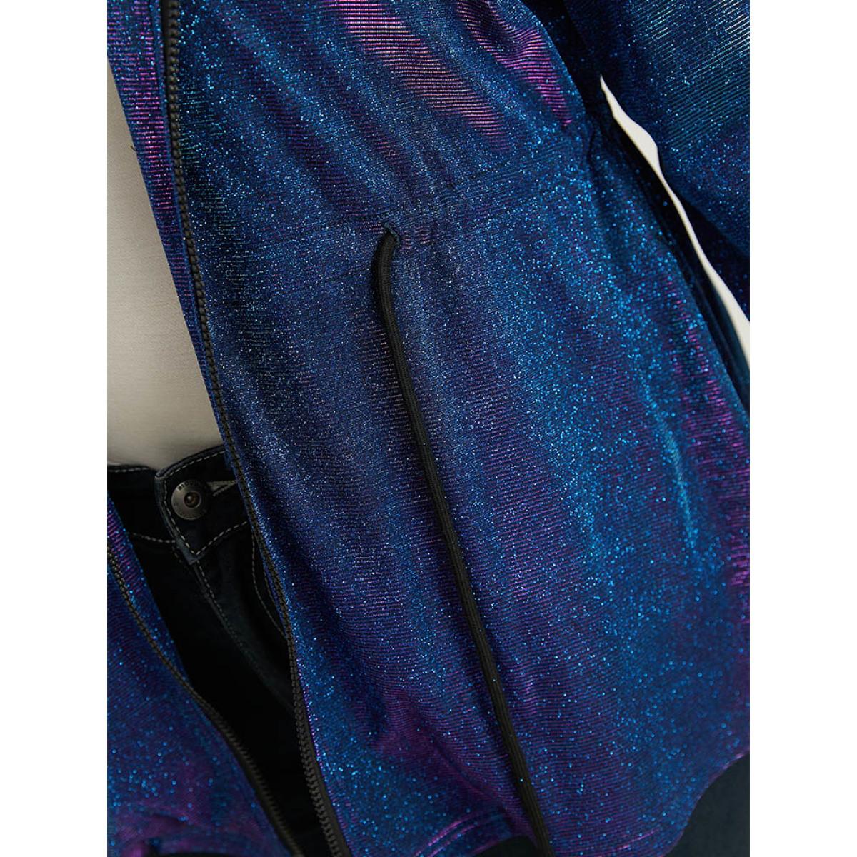 Plus Size Glitter Plain Drawstring Zipper Knot Hooded Coat Women Purple Elastic cuffs Dailywear Jackets BloomChic 18-20/2X Product Image