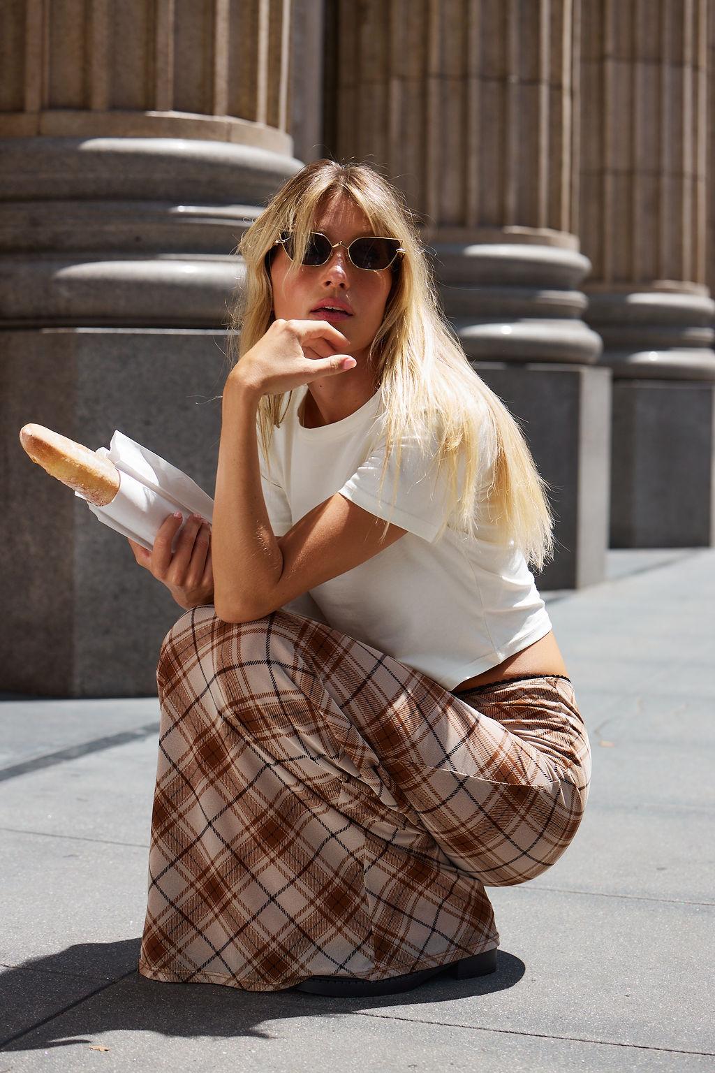 Julia Brown Plaid Mesh Maxi Skirt Product Image