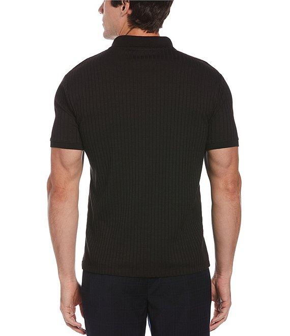 Perry Ellis Ribbed Quarter-Zip Short Sleeve Polo Shirt Product Image