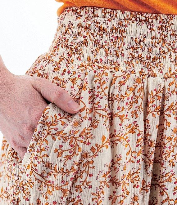 Aventura Francesca Floral Crepe Woven Wide Smocked Ruffle Pull-On Skirt Product Image