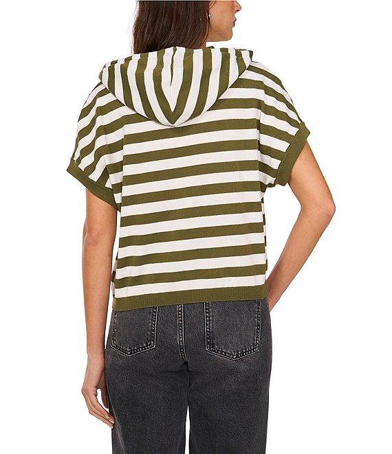 Vince Camuto Knit Striped Crew Neck Short Sleeve Hoodie Product Image