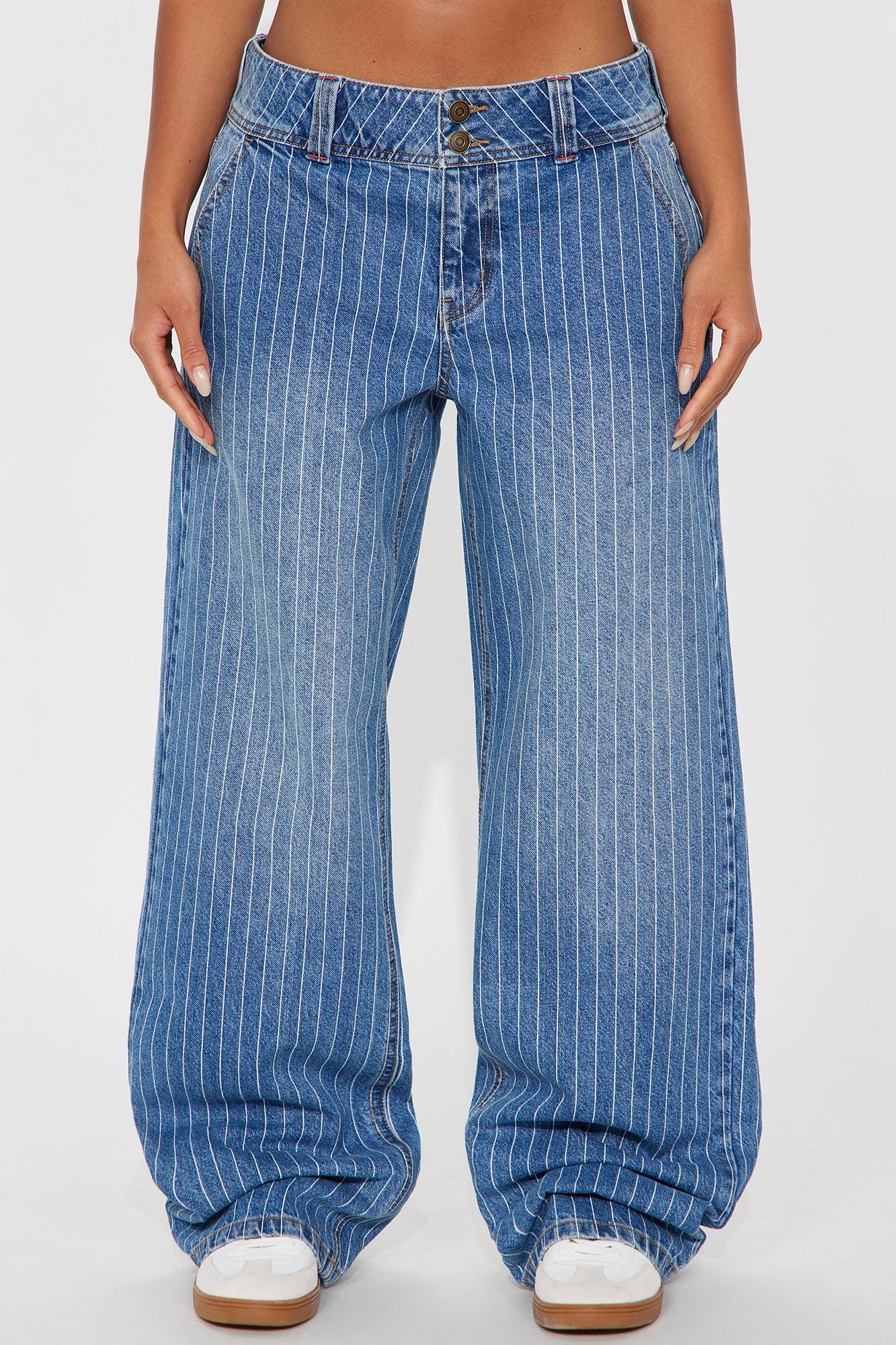 Legendary Low Rise Striped Wide Leg Jeans - Medium Wash Female Product Image
