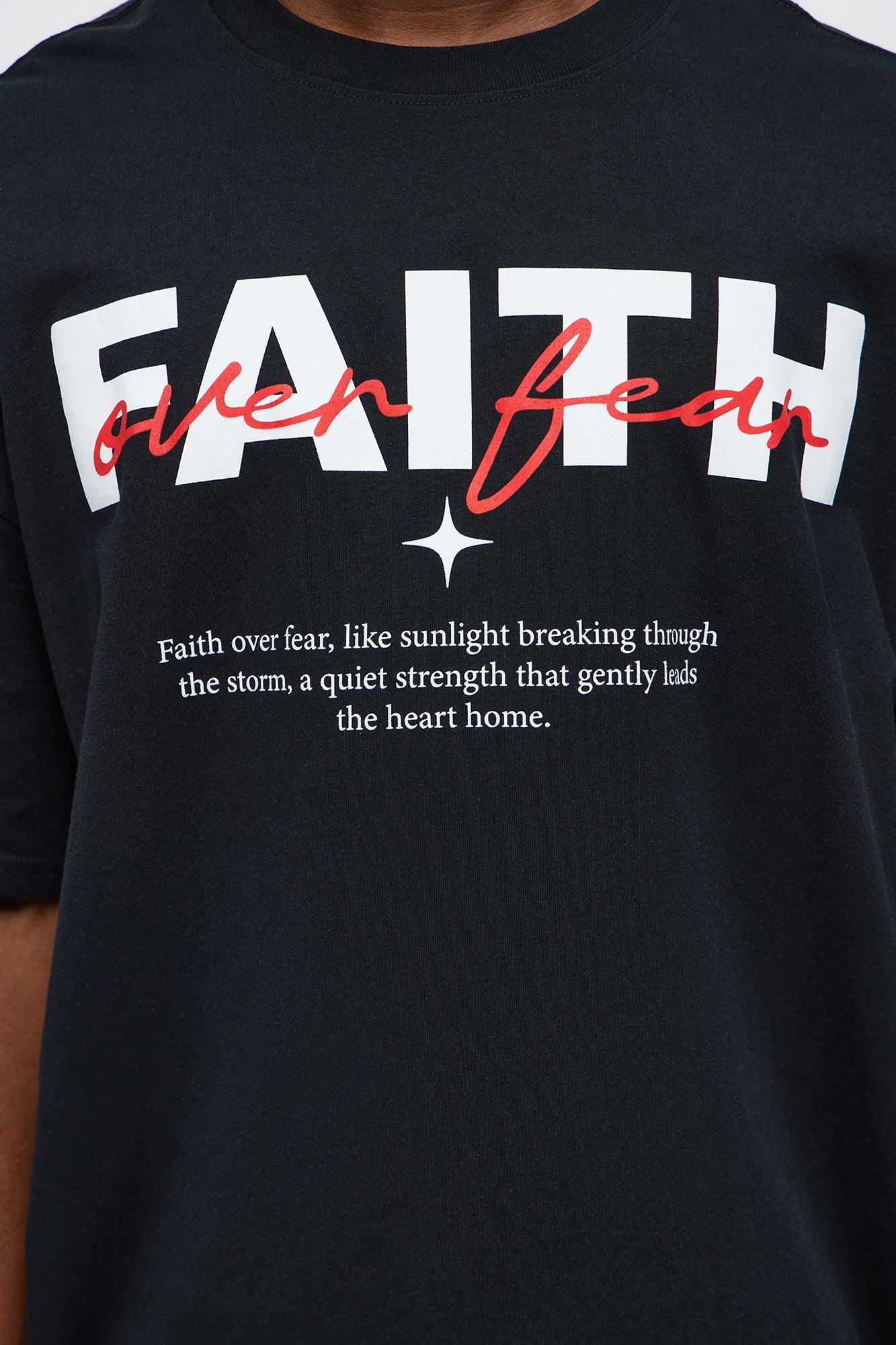 Stay Blessed Faith Over Fear Oversized Short Sleeve Tee - Black Product Image