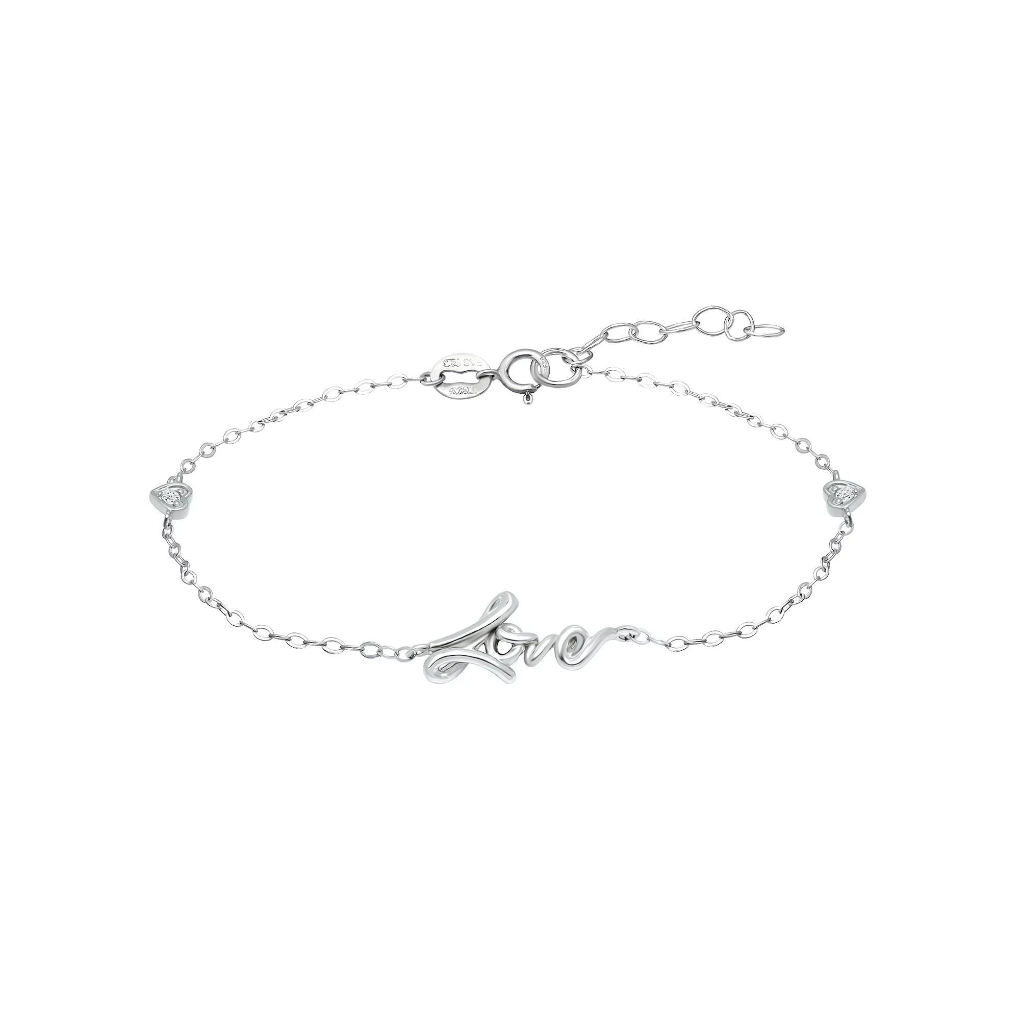 Aleure Precioso Sterling Silver Cubic Zirconia "Love" Anklet, Women's, Size: 9", White Product Image