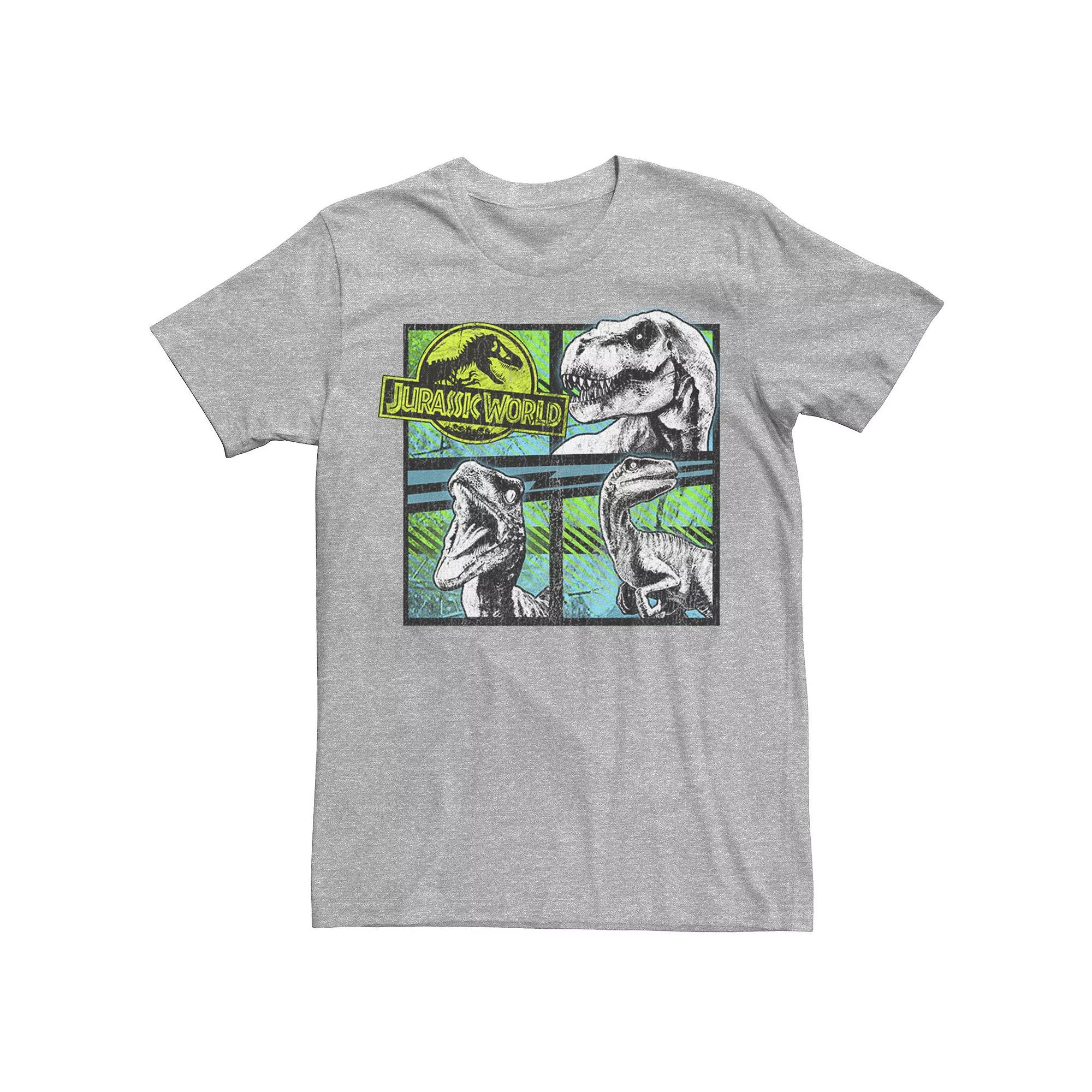 Men's Jurassic World Dinosaurs Group Of 3 Neon Graphic Tee, Size: Medium, Athletic Grey Product Image