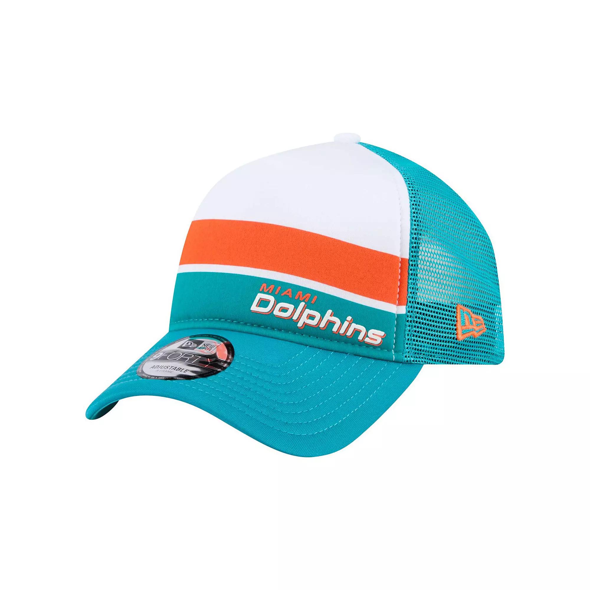 Men's New Era White/Aqua Miami Dolphins Color-Block 9FORTY A-Frame Trucker Adjustable Hat Product Image