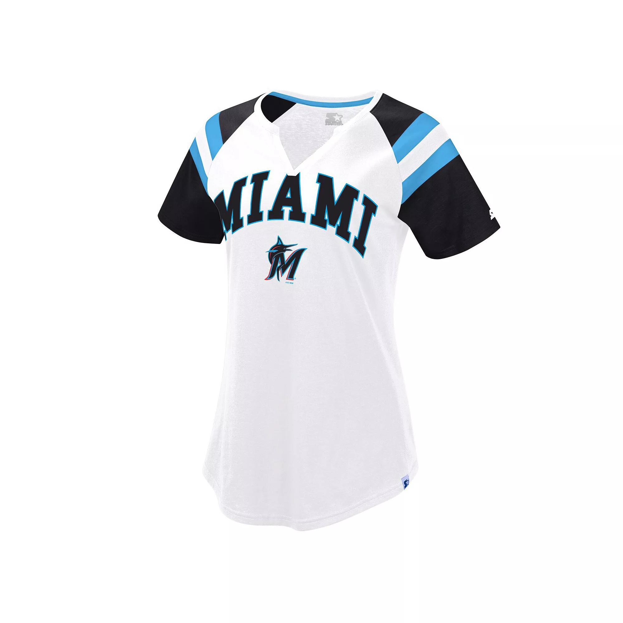 Women's Starter White/Black Miami Marlins Game On Notch Neck Raglan T-Shirt, Size: XXL Product Image