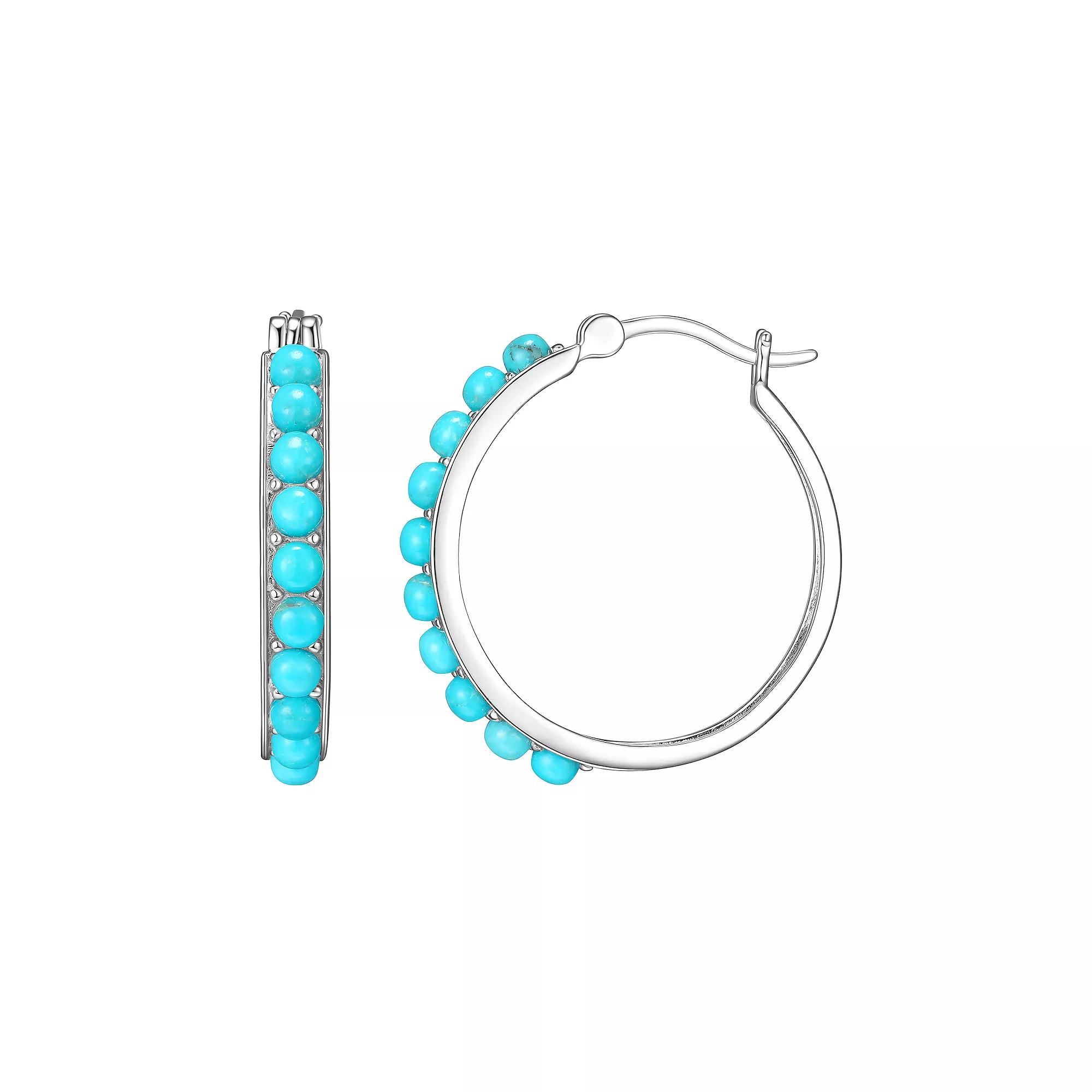 Classic Treasures Platinum Over Silver Simulated Turquoise Hoop Earrings, Women's, Sterling Silver Product Image
