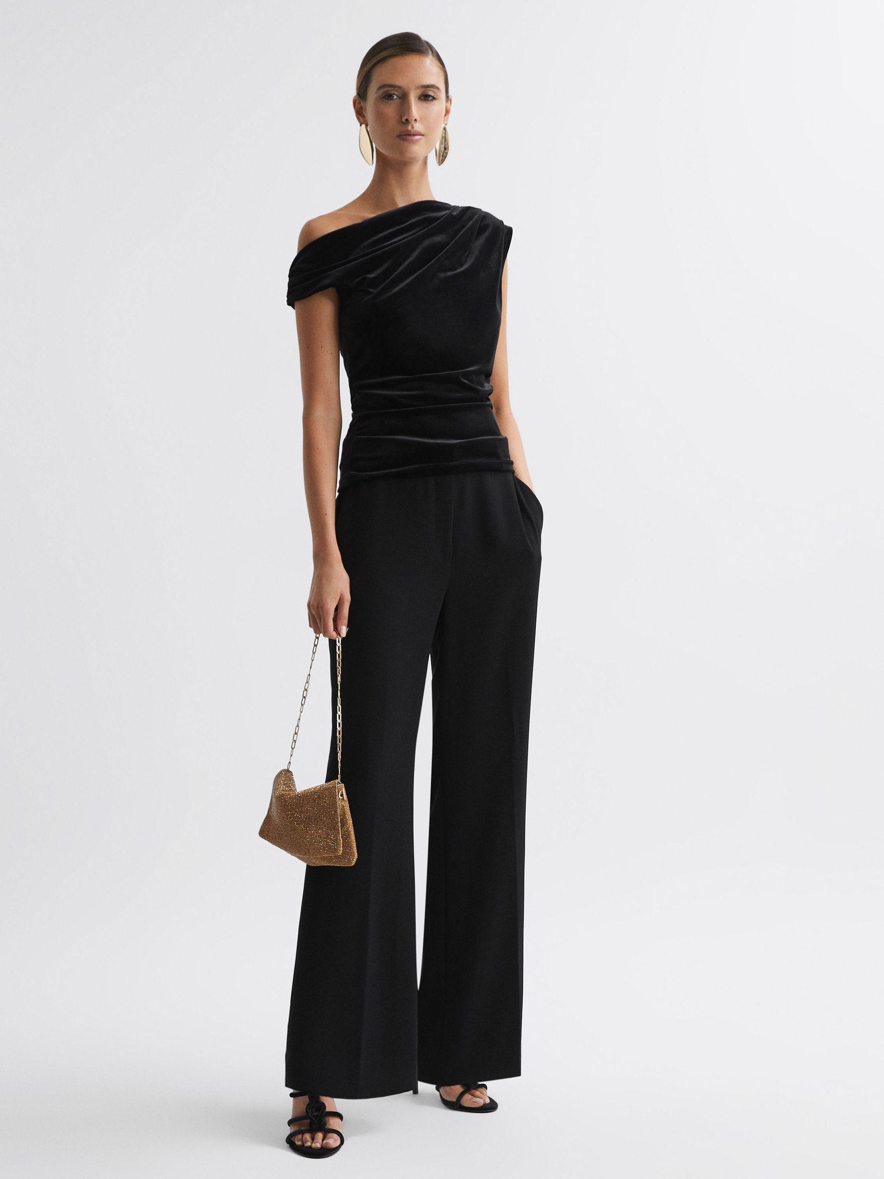 Velvet Off-The-Shoulder Top in Black Product Image